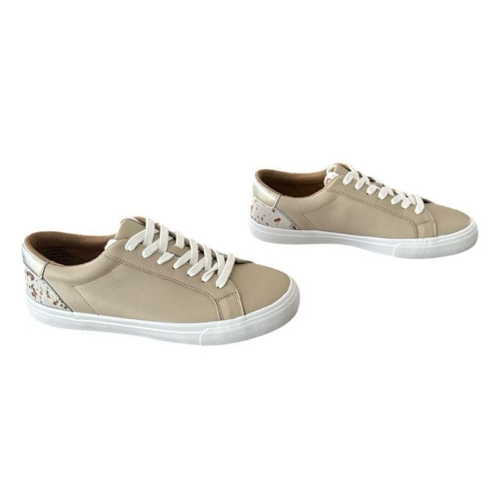 Lucky Brand Divahna Stucco Cream Leather Sneakers Cow Hair Detail Size 8.5 - Picture 4 of 8